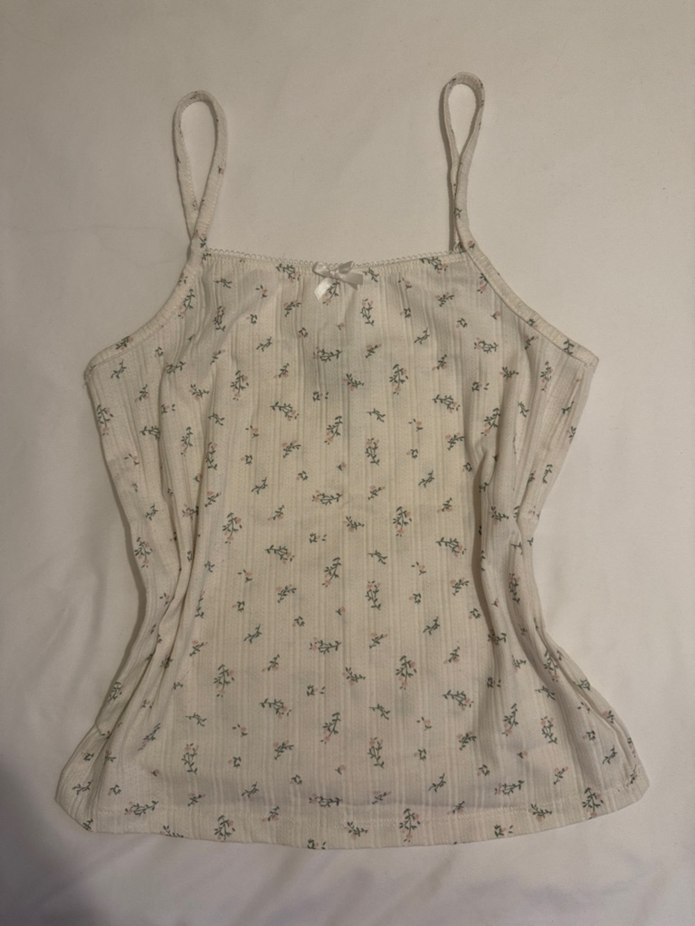 Better/Together dreamy nights White Floral Ribbed Spaghetti Strap Cami Tank Top